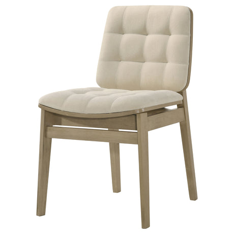 Redbridge Velvet Side Chair, Cream and Natural Oak (Set of 2)