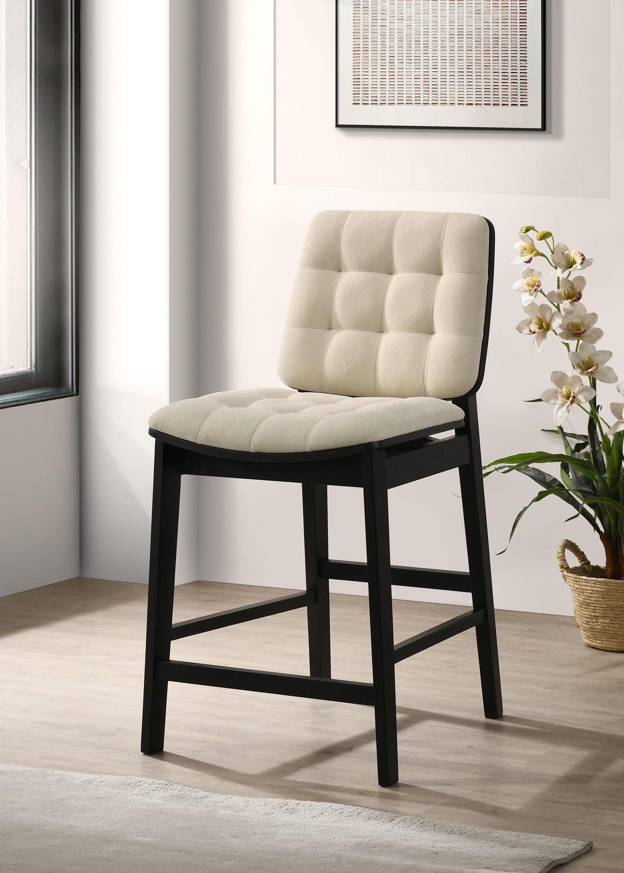 Redbridge Velvet Counter Chair - Cream and Black (Set of 2)