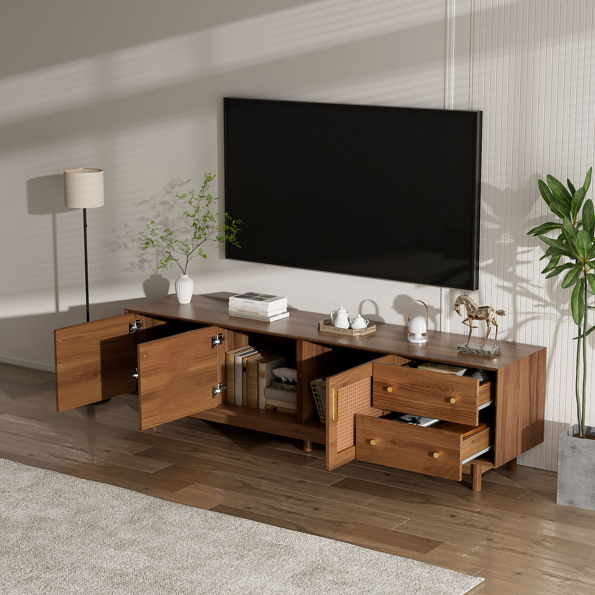 70" TV Stand With Beveled Edge Design - Brown
