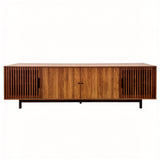 TV Stand, Media Console & Soft Closing Hinges, Adjustable Shelves, Slatted Doors - Walnut
