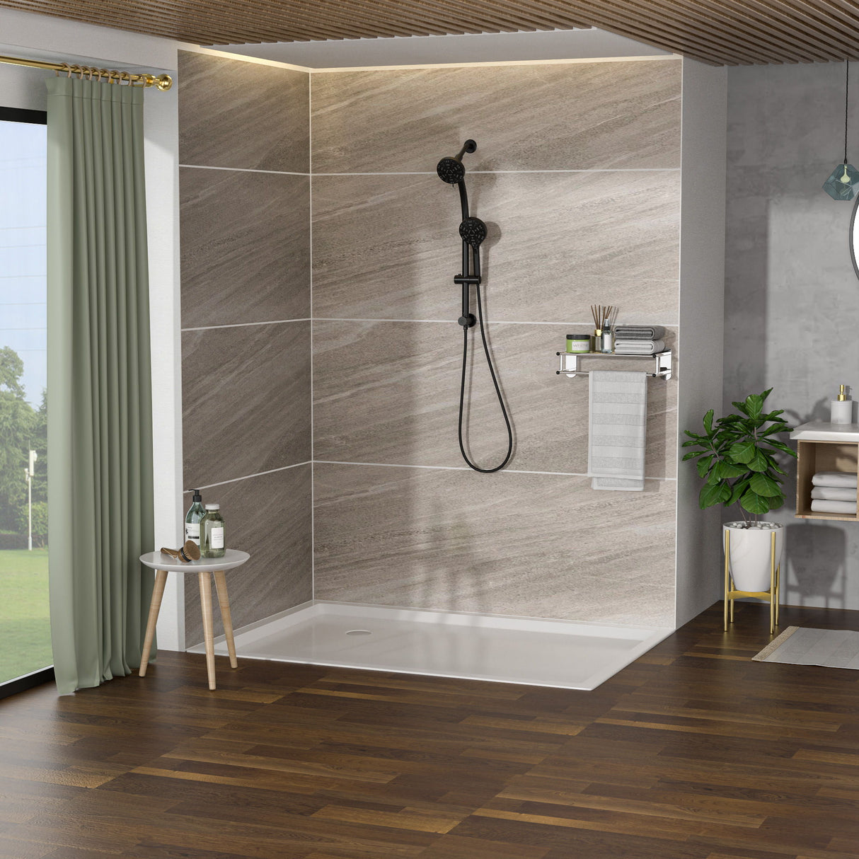 Multi Function Dual Shower Head System With 4.7" Rain Showerhead, 8 Function Hand Shower, Adjustable Slide Bar