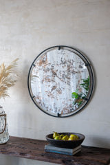 Theodor - Mirror With Industrial Design Round Mirror With Metal Frame For Wall Decor & Entryway Console Lean Against Wall - Black - Wall Mirrors - Alpine Outlets