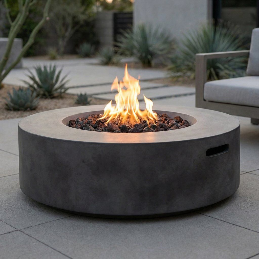 Outdoor Fire Pit Table Propane Heater Concrete 42x12in Black Gray