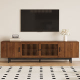 TV Stand, Media Console With Soft Closing Hinges, Adjustable Shelves, Slatted Doors - Walnut