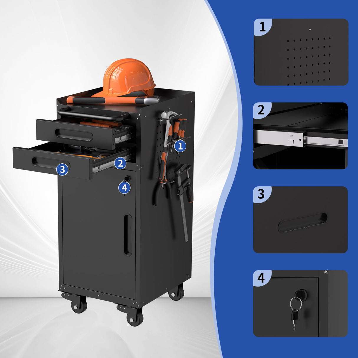 Rolling Tool Cabinet Heavy Duty Garage Storage With Lockable Doors