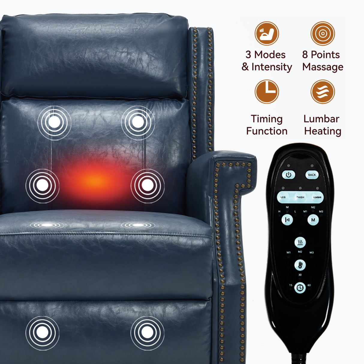 Manual Recliner Chair With Heavy Duty Motion Mechanism, 8 Vibrating Nodes And 3 Massage Modes For Living Room