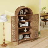 Tall Kitchen Pantry Cabinet With Hollow Carved Doors Adjustable Shelves Versatile Storage Cabinet For Kitchen - Walnut