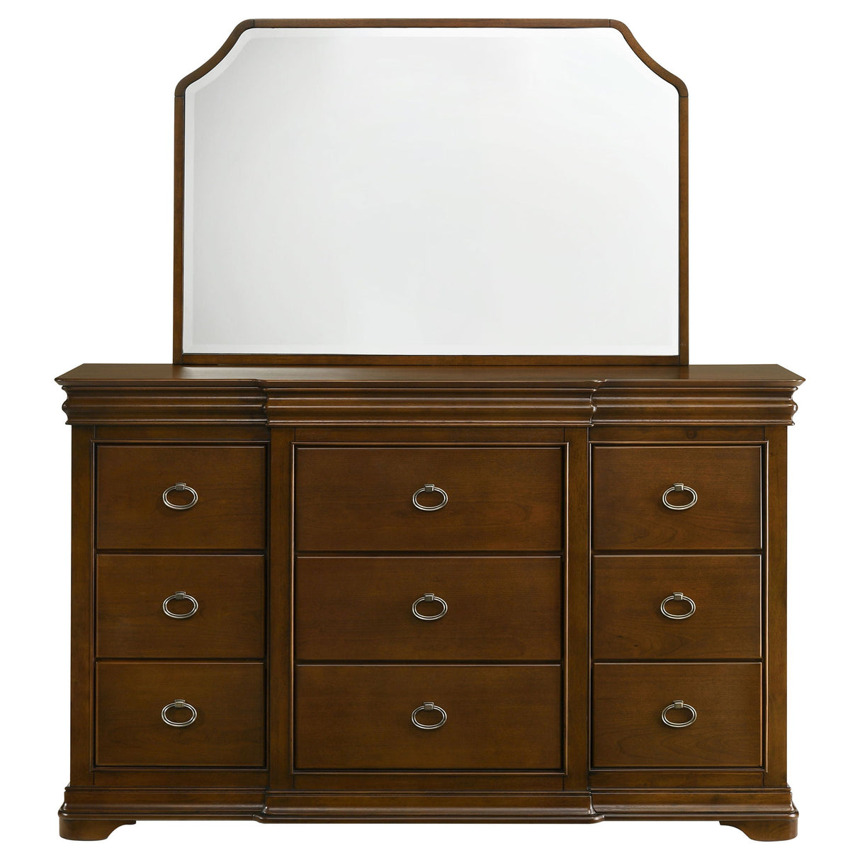Leonide - 9 Drawer Dresser With Mirror - Cherry