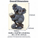 Koala Garden Statue Hand Painted Animal Sculpture With Log For Patio Home Decor - Dark Gray