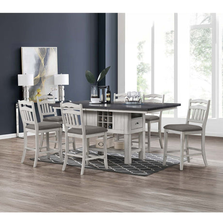 7 Piece Counter Height Dining Set With Storage Base And Ladder Back Chairs - Antique White / Gray