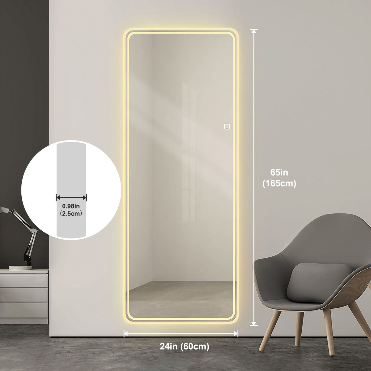Full Length Floor Mirror LED Whole Body Mirror, Wall Mounted Hanging Mirror With Lights, Makeup Vanity Mirror, Bedroom Full Size Body Mirror With Dimming & 3 Color Modes - Clear