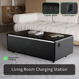 Modern Smart Coffee Table With Built-In Fridge, tooth Speaker, Wireless Charging Module, Touch Control Panel, Power Socket, USB Interface, Outlet Protection, Atmosphere Light