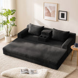 Soft Striped Convertible Sofa Bed, Dual Use Lounge Couch With Cup Holders And Pillows