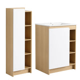 24" Bathroom Vanity With Sink & Tall Bathroom Cabinet, Vanity Set With Thin Edge Sink & Interchangeable Door Panels - Black / Light Oak / White