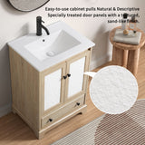 Bathroom Vanity Base, Cabinet With Carved Floral Doors - Natural Wood