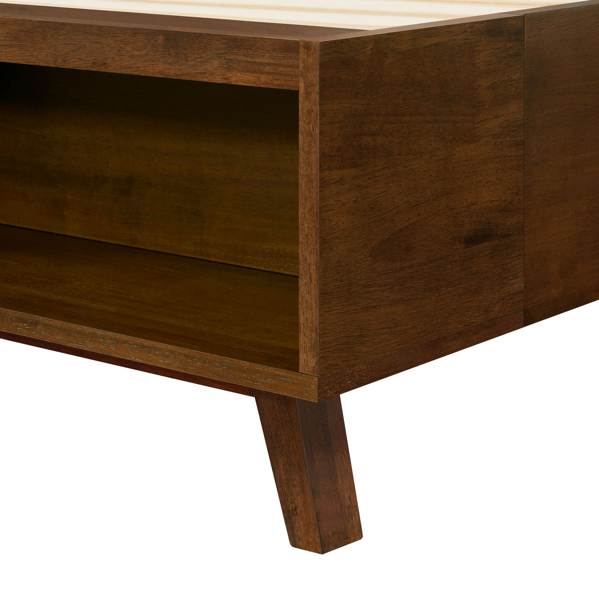 Queen Size Platform Bed Frame With Footboard Storage - Walnut