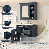 Bathroom Vanity With Top Sink, 2 Doors And 3 Drawers, Freestanding Set With Mirror Cabinet