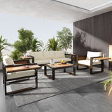 Large 4-Piece Aluminum Frame Outdoor Patio Furniture Set Beige Cushions
