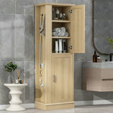 Tall Freestanding Bathroom Storage Cabinet With Adjustable Shelves And Side Hooks