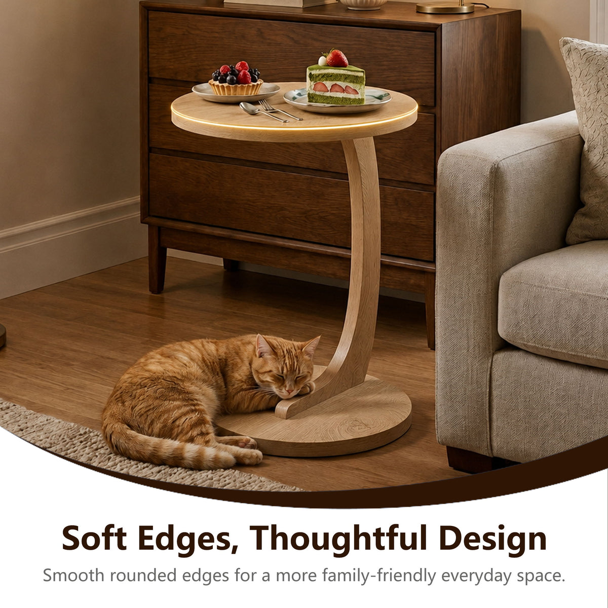 C - Shaped End Table With Sturdy Base