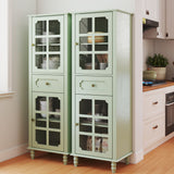 Storage Cabinet, Freestanding Curio Cabinet With Grid Doors & Drawer, Pantry Display Cabinet For Kitchen