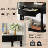 Half Moon Console Table With Drawer & Shelf Accent Table For Entryway - Black