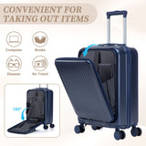 Luggage Set With Cosmetic Case, Combination Lock, Front Opening Design