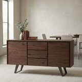 Sideboard Buffet Dining Storage Cabinet Industrial Acacia Wood 60x30in