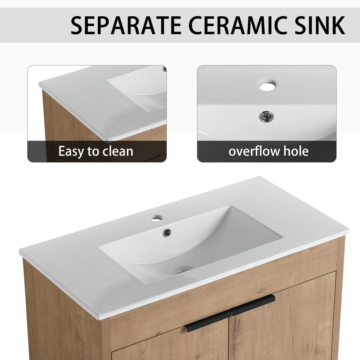 Freestanding Bathroom Vanity With Sink And Storage Cabinets, Soft Closing Doors