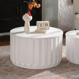 Round Storage Table Set With Lift Off Lid, Nesting Design, Elegant Curved Edge Shape For Living Room - Cream White