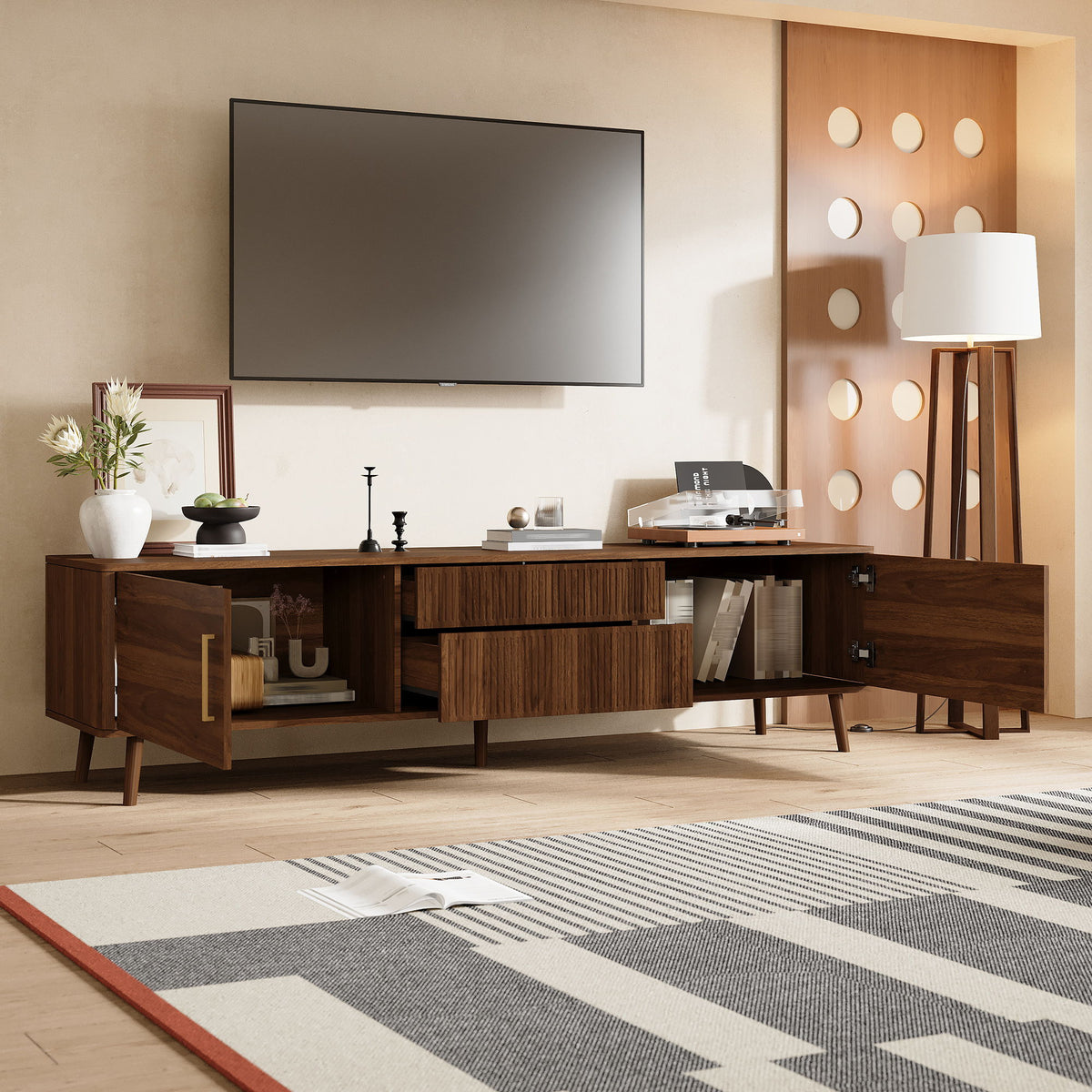 TV Stand With 2 Drawers, Media Console Table - Walnut