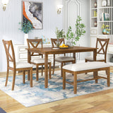 6 Piece Rectangular Dining Table Set With 4 Chairs And Bench