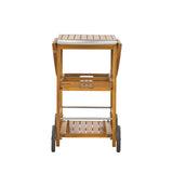 Outdoor Bar Cart With Foldable Tabletop & Removable Trays - Teak