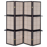 4 Panel Folding Screen With Shelves - Brown
