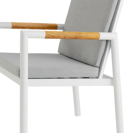 Crown - White Aluminum And Teak Outdoor Dining Chair With Light Gray Fabric - (Set Of 2)