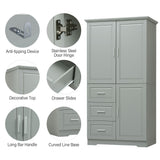 Tall Wide Storage Cabinet With Doors, 3 Drawers