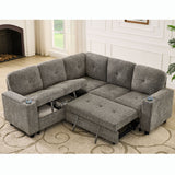 5 Seat Reversible L - Shaped Sleeper Sofa, Pull Out Convertible Sectional Couch With Storage, USB C - Charger, Cup Holders Modular Sofa Bed - Gray