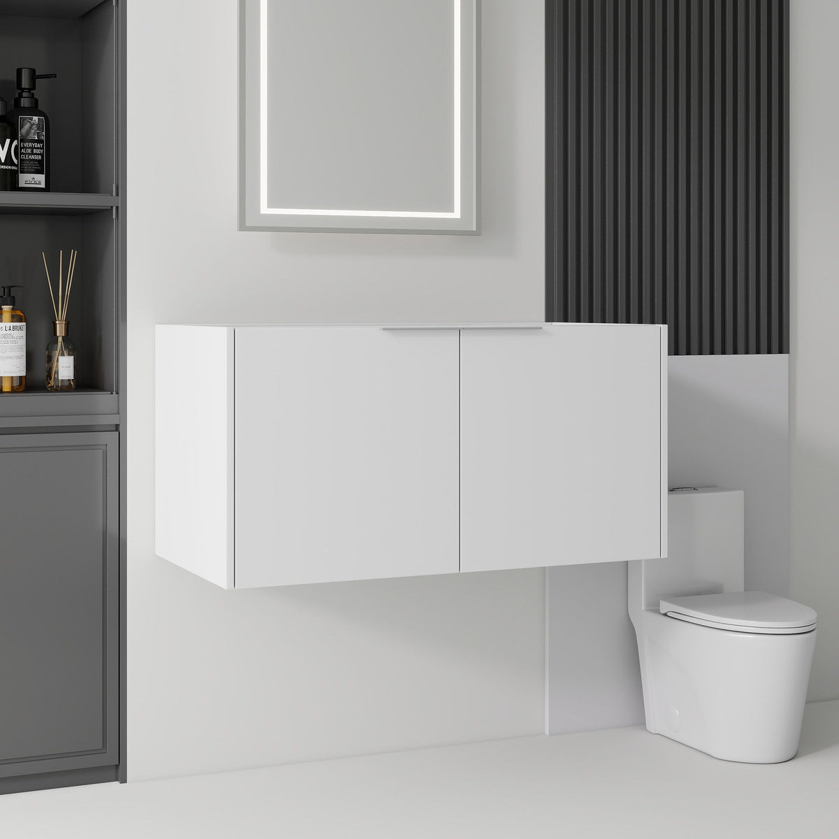 Floating Bathroom Vanity Cabinet With Soft Close Double Doors, Spacious Interior Storage, Wall Mounted, Cabinet Only