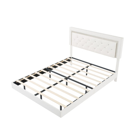 Platform Bed Frame With Adjustable Upholstered Headboard, RGB LED Lights, No Box Spring Needed