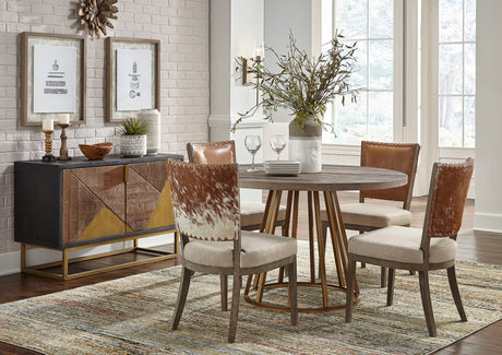 Lina - Chair - Leather And Linen (Set of 2) - Light Brown