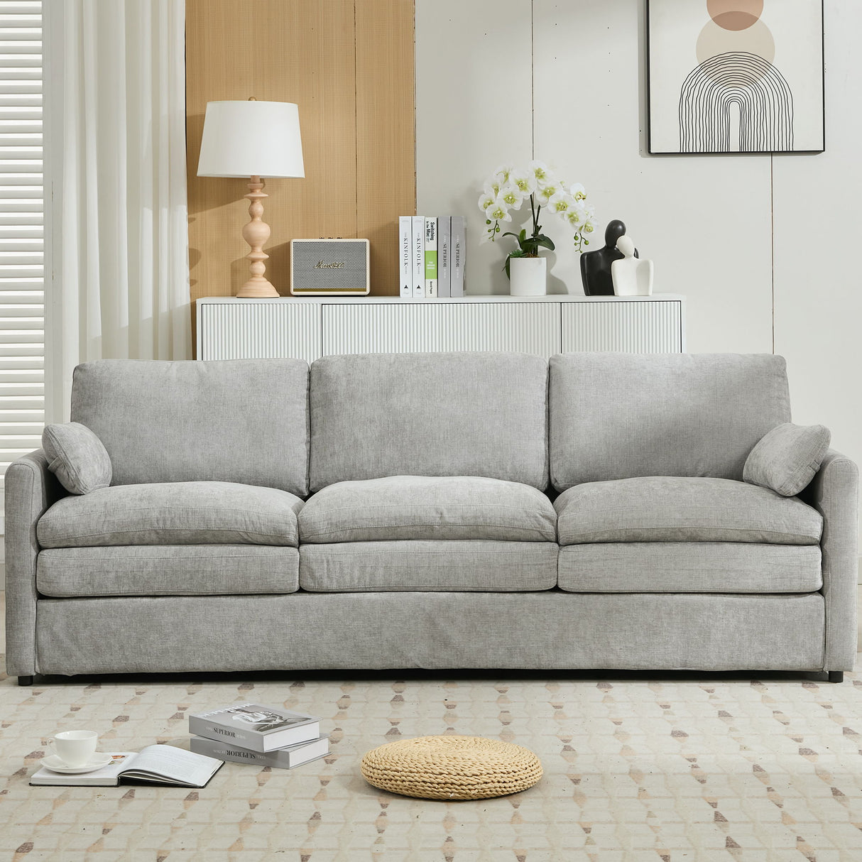 Cozy Upholstered 3 Seater Sofa With Double Cushion