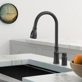 16.9" Kitchen Sink Faucet With Separate Handle And Pull Down Sprayer, Lead Free Brass - Matte Black