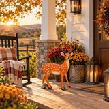 Lifelike Deer Statue With Detachable Antlers, Outdoor Garden Decor - Brown / Yellow