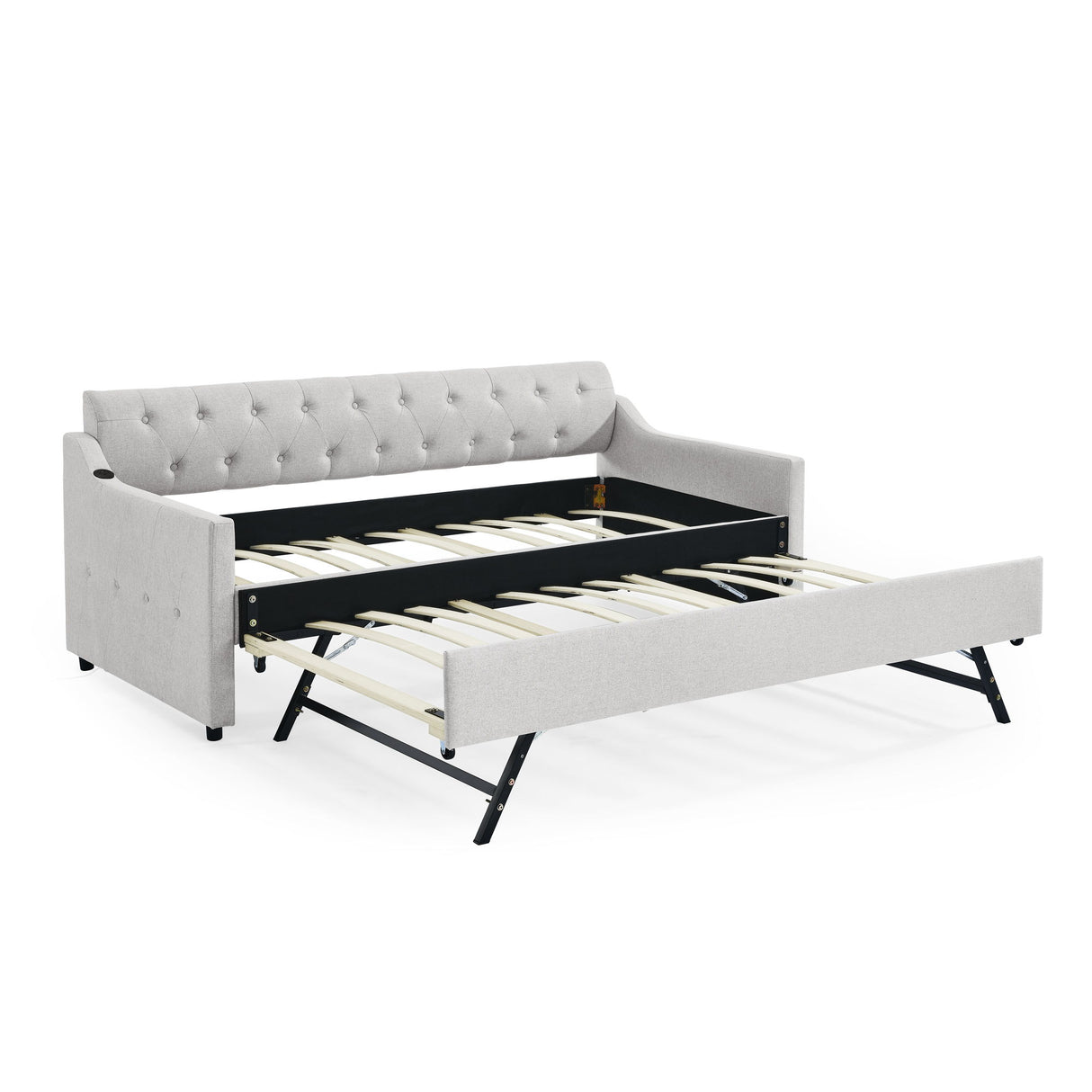 Size Upholstered Daybed With Trundle And USB Charging Armrest