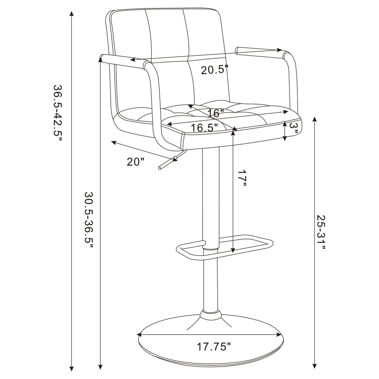 Letitia - Adjustable Height Bar Stool - White