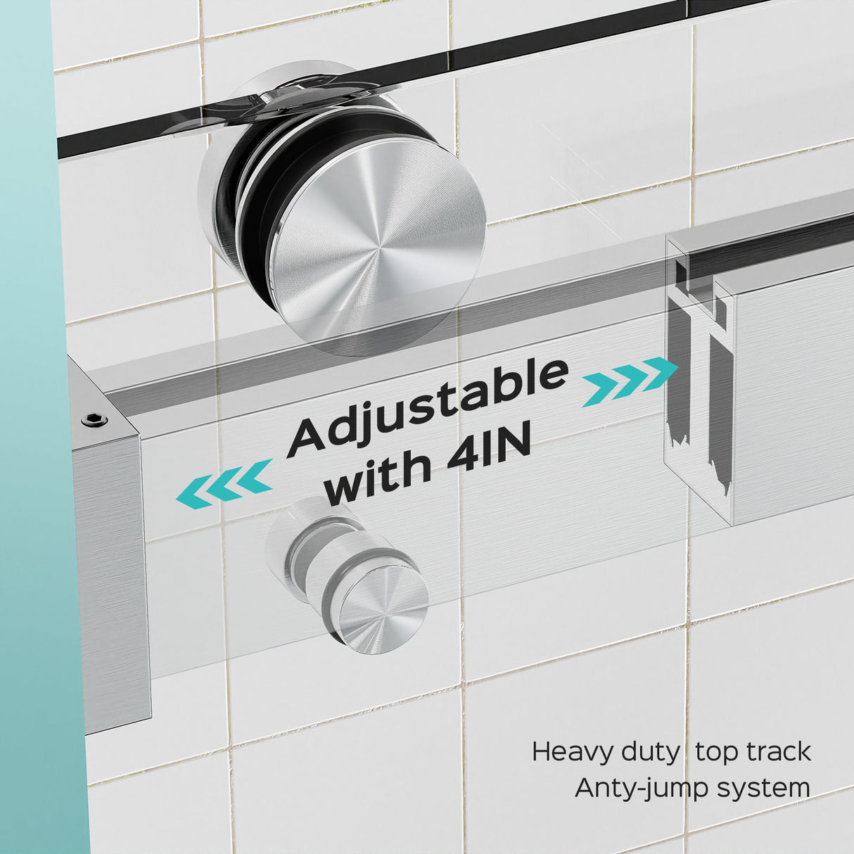 Frameless Double Sliding Shower Door In, Thick Tempered Glass, Reversible Installation