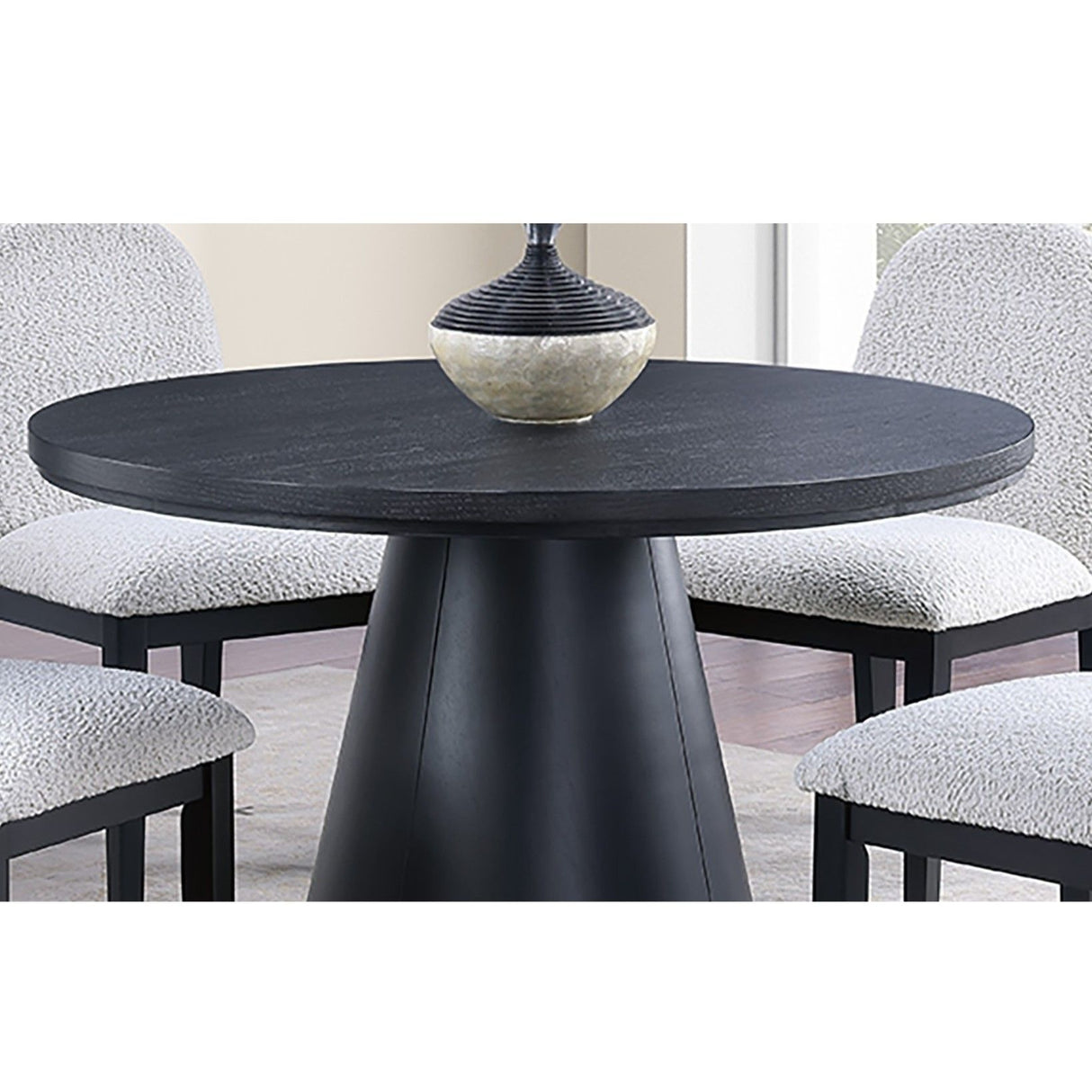 Round Dining Table With Cone Shaped Base - Black
