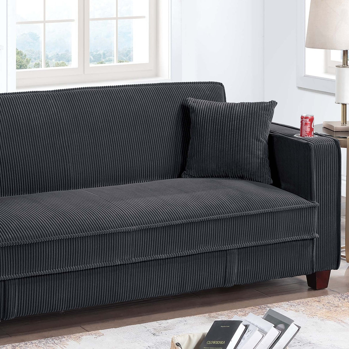 Modern Convertible Sofa With Hidden Storage USB Port, Cup Holder