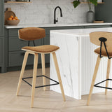 Fox - Counter Height Curved Back Wood Bar Stool With Faux Leather Seat