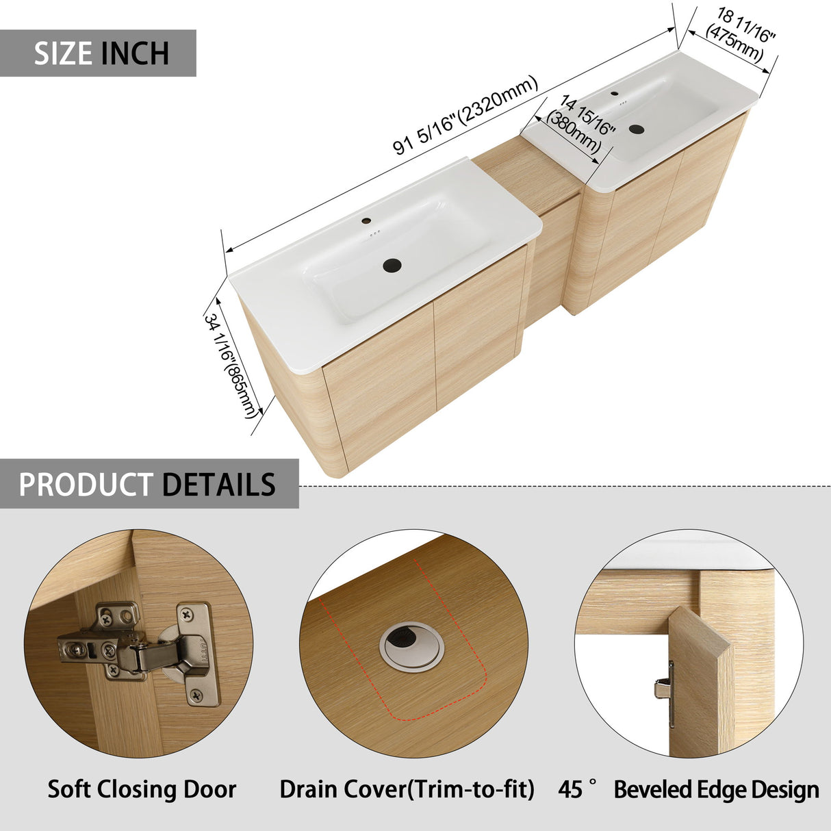 Soft Close Door Freestanding Bathroom Vanity With Sink, 1 Small Storage Cabinet